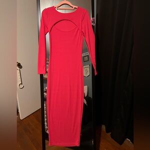 Women's hot pink Long Sleeve Cutout Maxi Dress